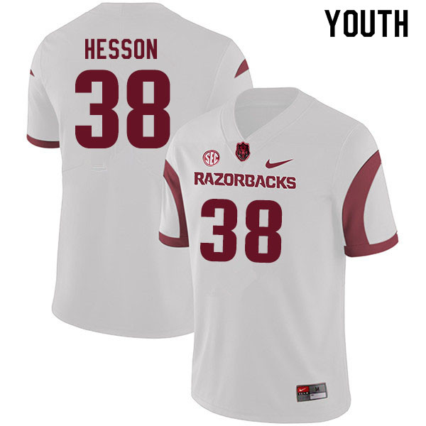 Youth #38 Chad Hesson Arkansas Razorbacks College Football Jerseys Sale-White